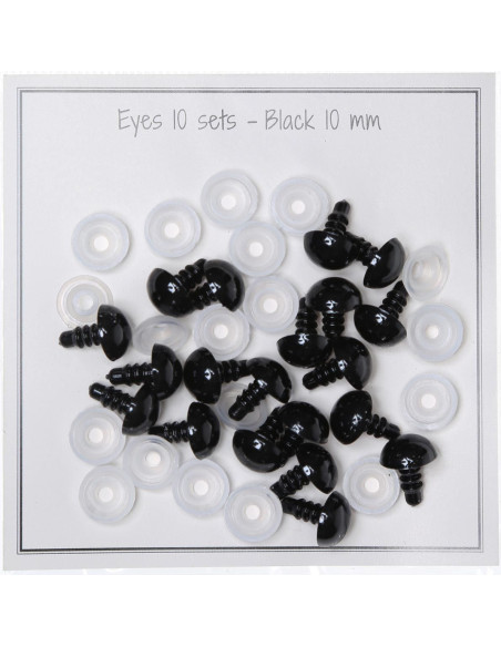 Zwarte veiligheidsoogjes 10 mm - 10 paar