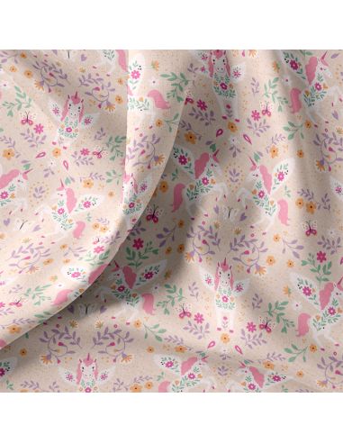 Tissu popeline de coton - Polly gris et rose