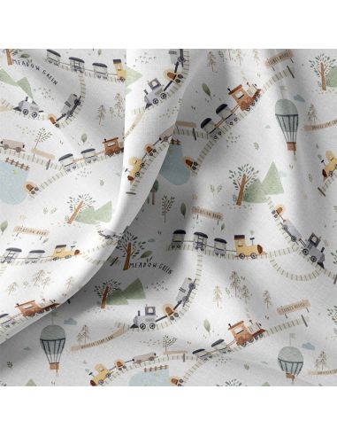 Tissu popeline de coton - Trip blanc et vert