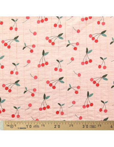 Tissu coton matelassé double face Clafoutis - Peau et cerise