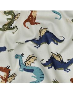 Tissu popeline de coton dragons - Blanc cassé 2