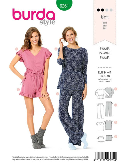 Pyjama- en pyjamashortpatroon - Burda 6261