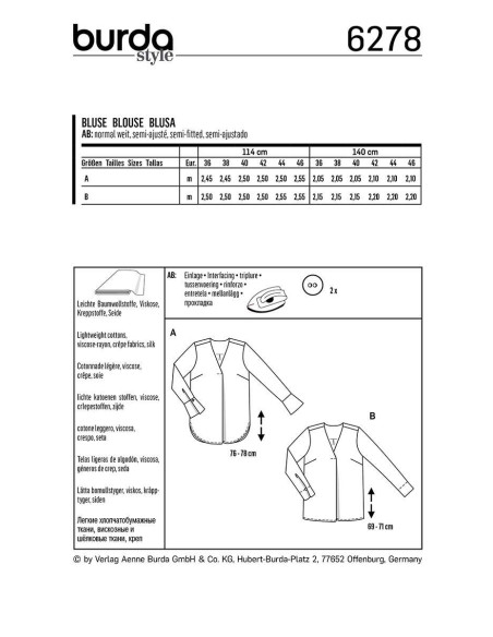 Blousepatroon met V-hals - Burda 6278