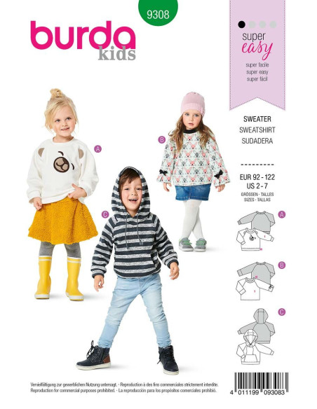 Sweatshirt met capuchon patroon - Burda 9308