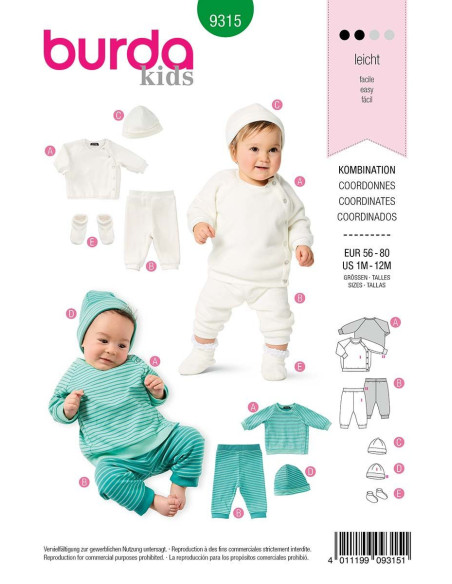Muts, broek en sweatshirt jas patroon - Burda 9315