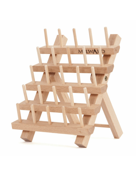Houten display voor 25 klosjes garen