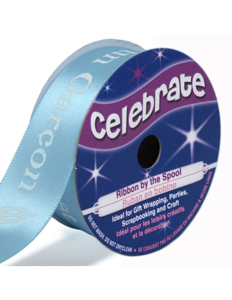 Satijnen lint Celebrate lichtblauw bedrukt jongen - 25 mm x 3 meter