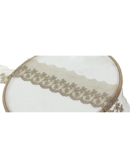 Kant borduurwerk bloemen op tule - Beige
