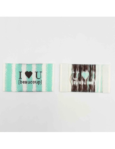 Lot de 5 étiquettes tissées à coudre I Love You