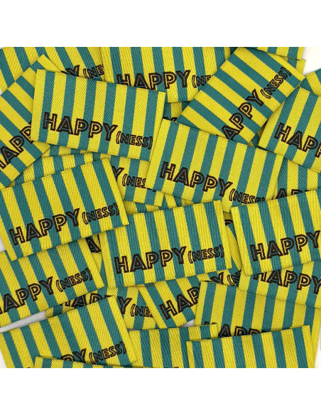 Lot de 5 étiquettes tissées à coudre HAPPY(ness) rayures jaune vert