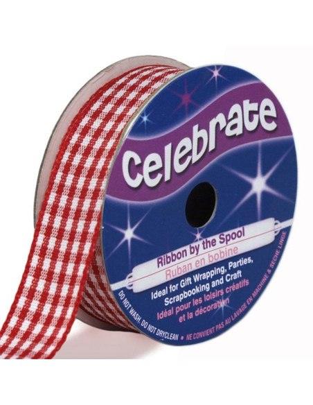 Vichy lint Celebrate rood - 15 mm x 4 meter
