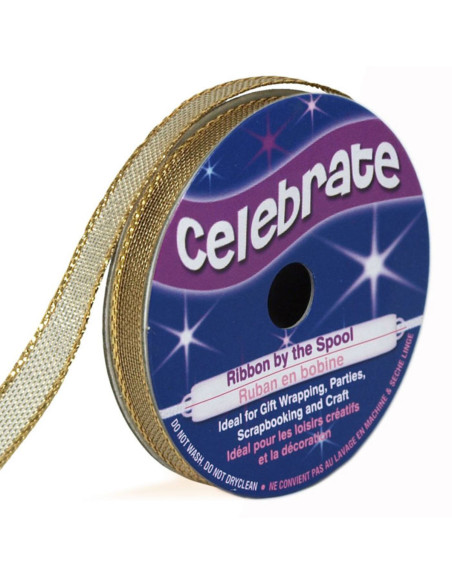 Metalen lint Celebrate met gouden rand - 7 mm x 6 meter