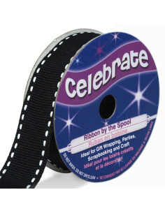 Celebrate zwart gestippeld grosgrain lint - 15 mm x 4 m