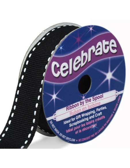 Celebrate zwart gestippeld grosgrain lint - 15 mm x 4 m