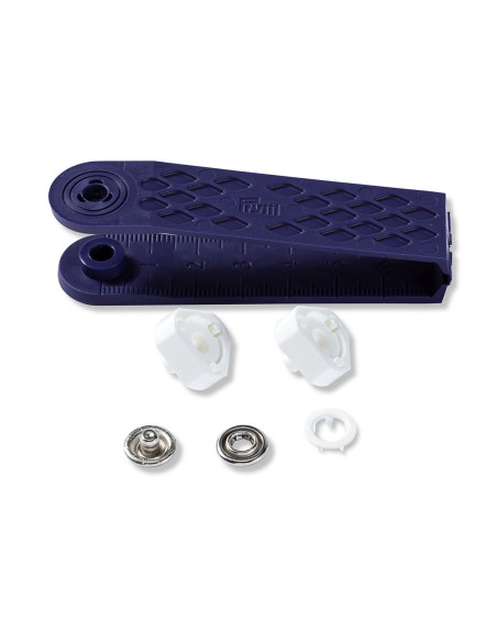 Doos met 10 witte jersey drukknoopjes met gereedschap 10 mm