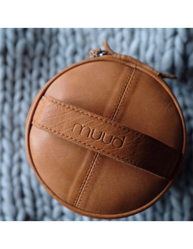 Leren opbergtas voor breien Muud Saturn XL - Whisky