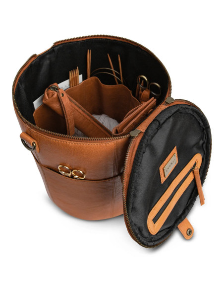 Leren opbergtas voor breien Muud Saturn XL - Whisky
