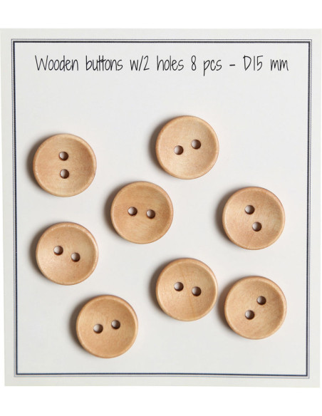 Pakket van 8 houten knopen diep 15 mm