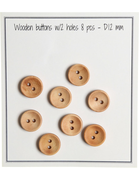 Pakket van 8 houten knopen deep 12 mm