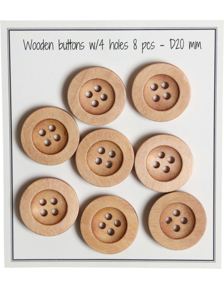 Pakket van 8 houten knopen met ronde groef 20 mm
