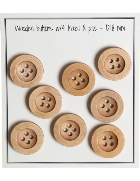 Pakket van 8 houten knopen met ronde groef 18 mm