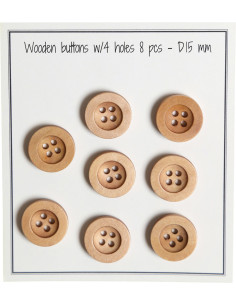 Pakket van 8 houten knopen met ronde groef 15 mm