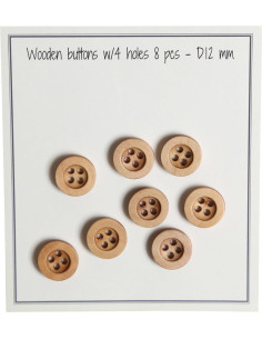 Pakket van 8 houten knopen met ronde groef 12 mm