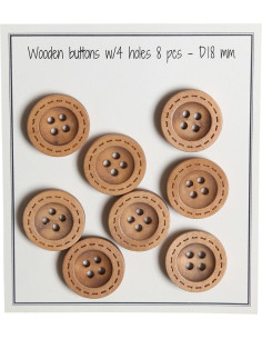 Pakket van 8 houten knopen met ronde groefsteken 18 mm
