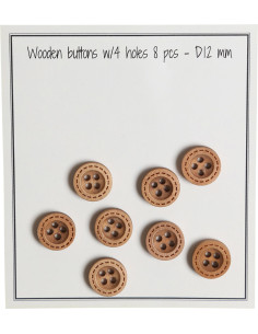 Pakket van 8 houten knopen met ronde groefsteken 12 mm