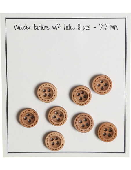 Pakket van 8 houten knopen met ronde groefsteken 12 mm