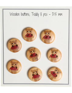 Pakket van 8 rode teddy houten knopen 15 mm