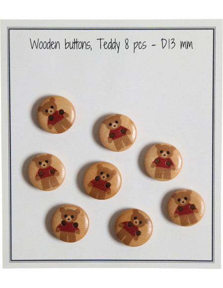 Pakket van 8 rode teddy houten knopen 13 mm