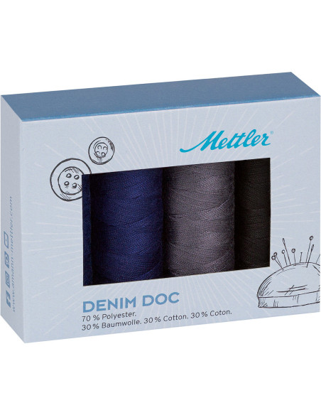 Set van 4 donker denim naaigaren Mettler