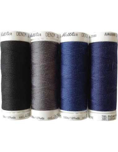 Set van 4 donker denim naaigaren Mettler