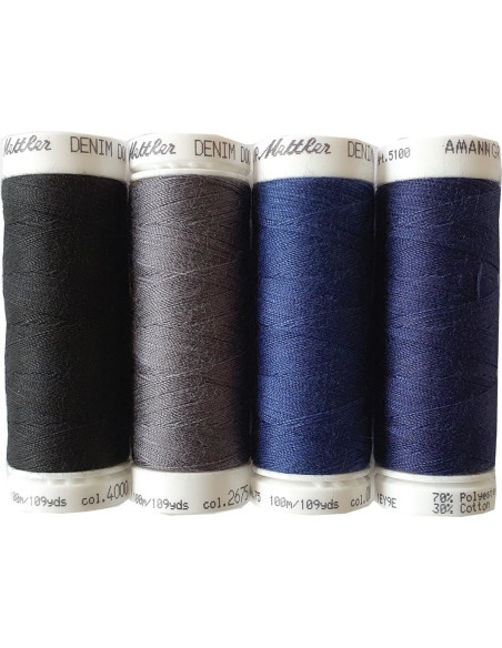 Set van 4 donker denim naaigaren Mettler
