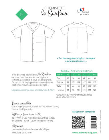 Patroon voor herenshirt met korte mouwen Le Surfeur - Les BG