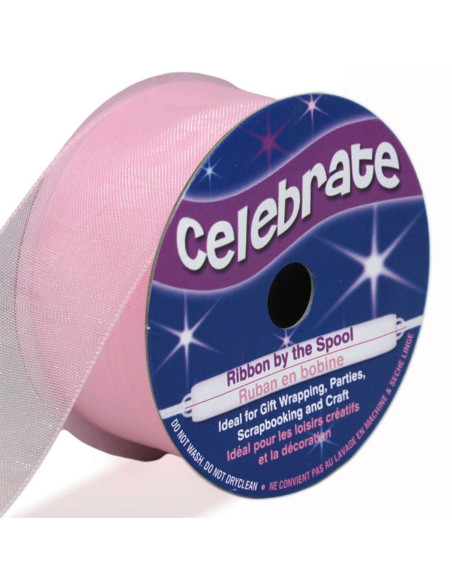 Organza lint Celebrate roze - 25 mm x 5 m