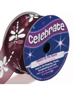 Organza lint Celebrate libelle pruim - 25 mm x 3 m
