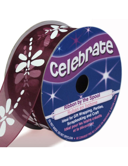Organza lint Celebrate libelle pruim - 25 mm x 3 m