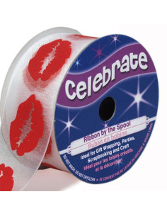 Organza lint Celebrate rode lippen - 25 mm x 3 m