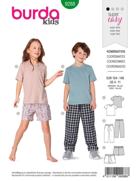 T-shirt, broek en short patroon - Burda 9288