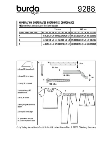 T-shirt, broek en short patroon - Burda 9288
