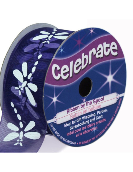 Organza lint Celebrate paarse libel - 25 mm x 3 m