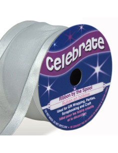 Organza lint Celebrate wit met grijze rand - 38 mm x 4 m