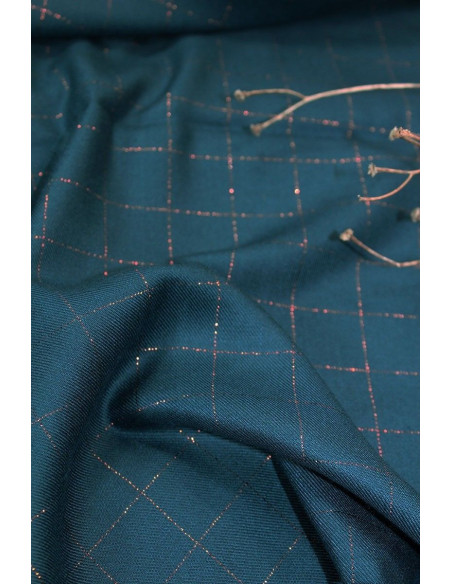 Viscose keperstof met petrolblauwe ruiten en koperen lurex - Églantine & Zoé