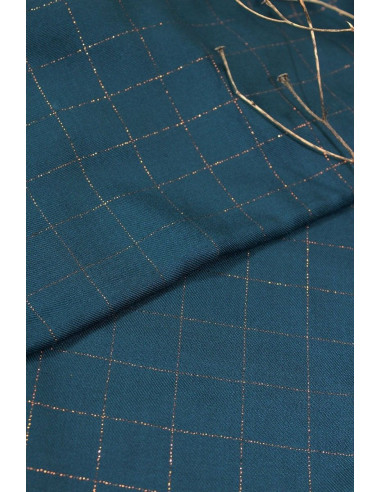 Viscose keperstof met petrolblauwe ruiten en koperen lurex - Églantine & Zoé