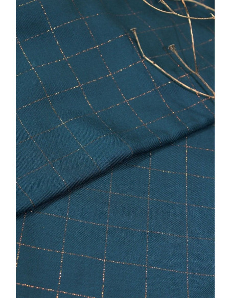 Viscose keperstof met petrolblauwe ruiten en koperen lurex - Églantine & Zoé