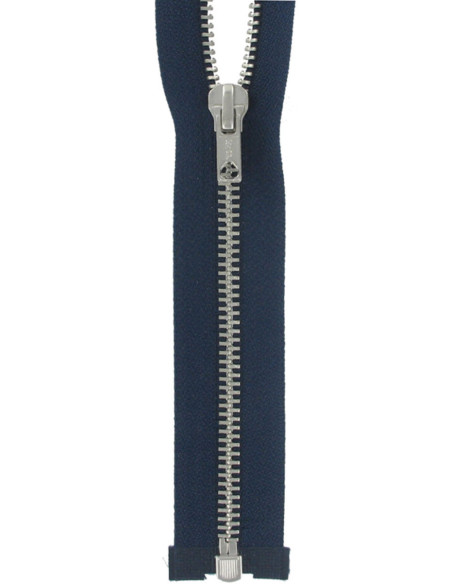 Metalen deelbare rits - Marineblauw met zilveren tanden