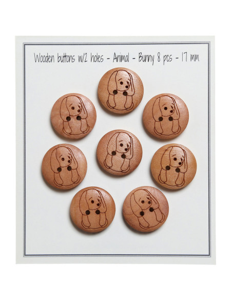Set van 8 houten knopen 17 mm - Konijn