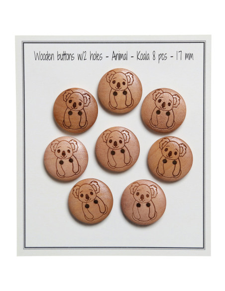 Set van 8 houten knopen 17 mm - Koala